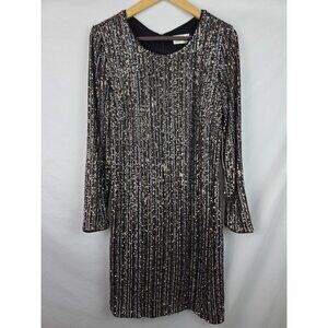 Eliza J Women's Dress Size 16 Silver Long Sleeve Shift Cocktail Dress